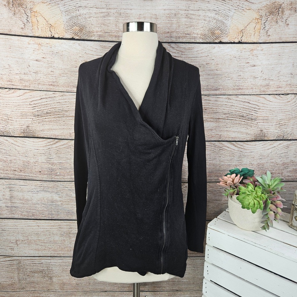 5/$25 H by bordeaux Black Drape Front Zip Cardigan Jacket XS